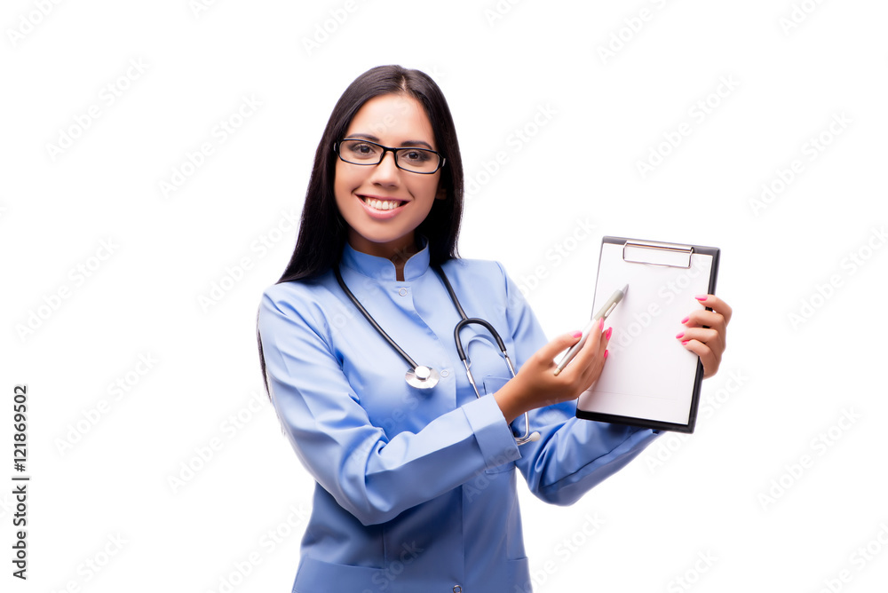 Young female doctor in medical concept isolated on white Young female doctor in medical concept isolated on white