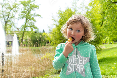 Sweet chocolate snack in park photo