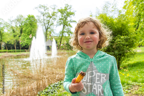 Sweet chocolate snack in park photo