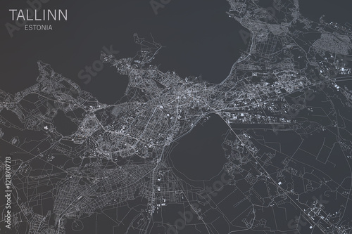 Fotografie, Obraz Cartina di Tallinn, vista satellitare, città, Estonia