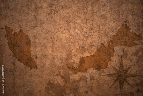 malaysia map on vintage crack paper background