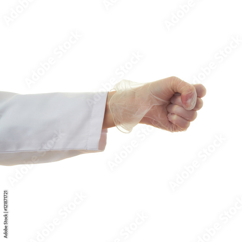 Doctor female hand over white isolated background