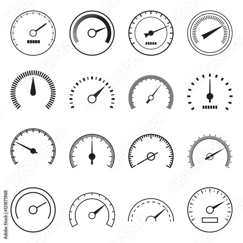 Collection of speedometer icons isolated on a white background. Vector illustration photo