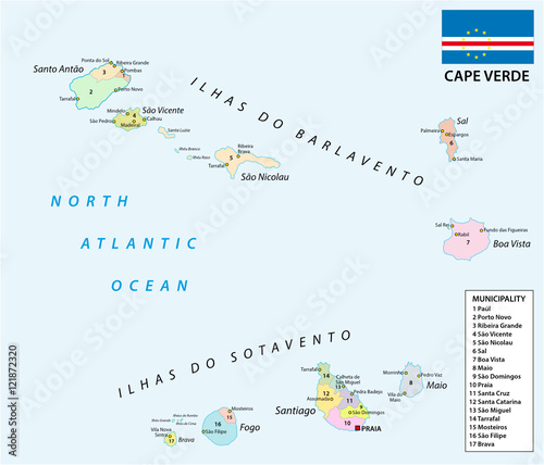 cape verde administrative and political map with flag