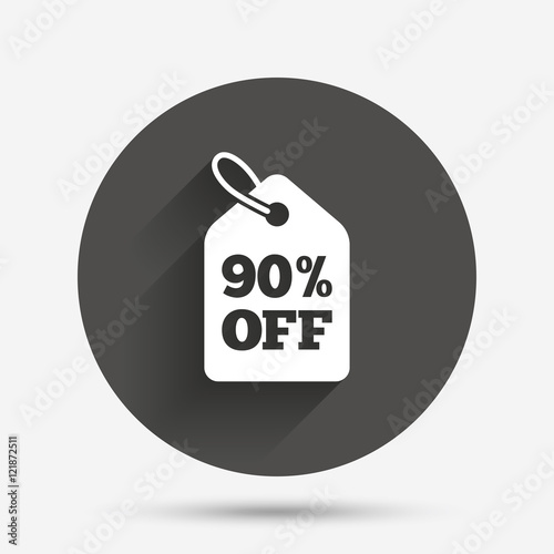 90 percent sale price tag sign icon.