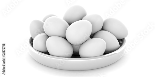 Eggs in a bowl on white background. 3d illustration