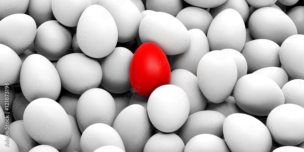 Red egg on white eggs background. 3d illustration Red egg on white eggs background. 3d illustration