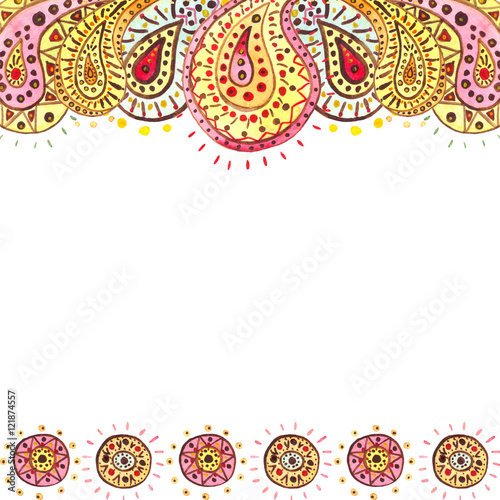 Card With Watercolor Bright Yellow and Pink Paisley