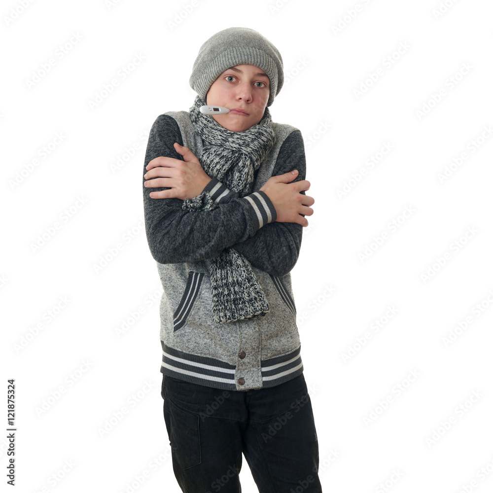 Cute teenager boy in gray sweater over white isolated background Cute teenager boy in gray sweater over white isolated background
