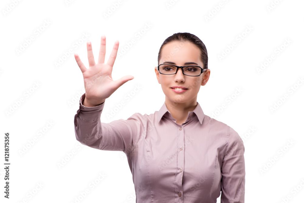 Businesswoman holding hands isolated on white Businesswoman holding hands isolated on white