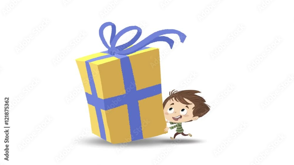 niño con regalo de navidad corriendo