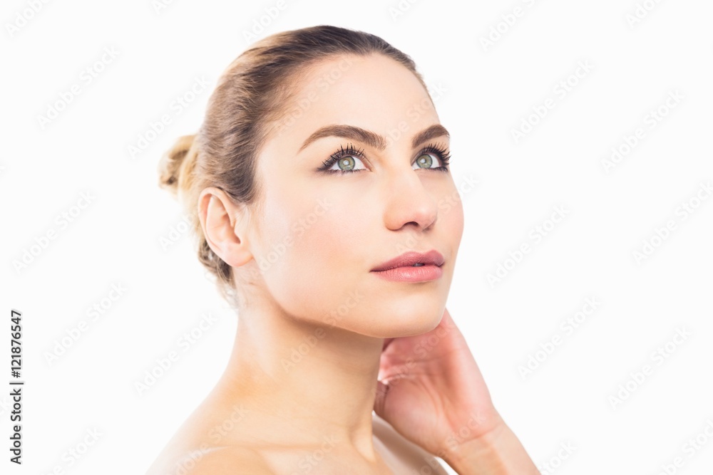 Beautiful woman posing against white background