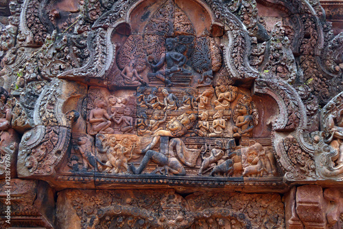 Intricate carvings  at Banteay Srei photo