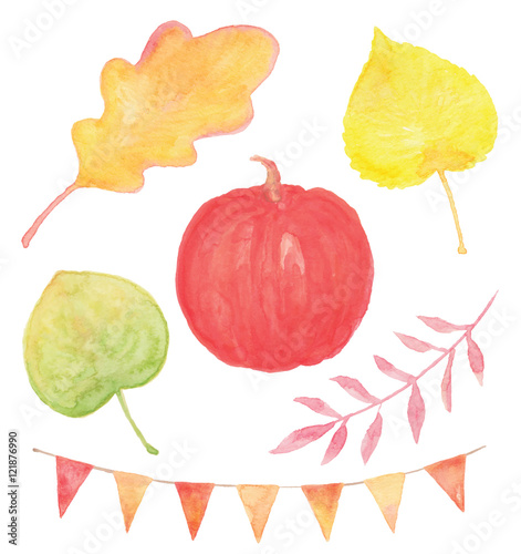 Fototapeta Naklejka Na Ścianę i Meble -  Autumn Colors Painted Design Elements Vector Set