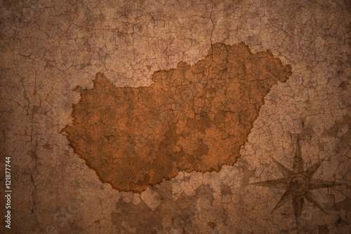 hungary map on vintage crack paper background