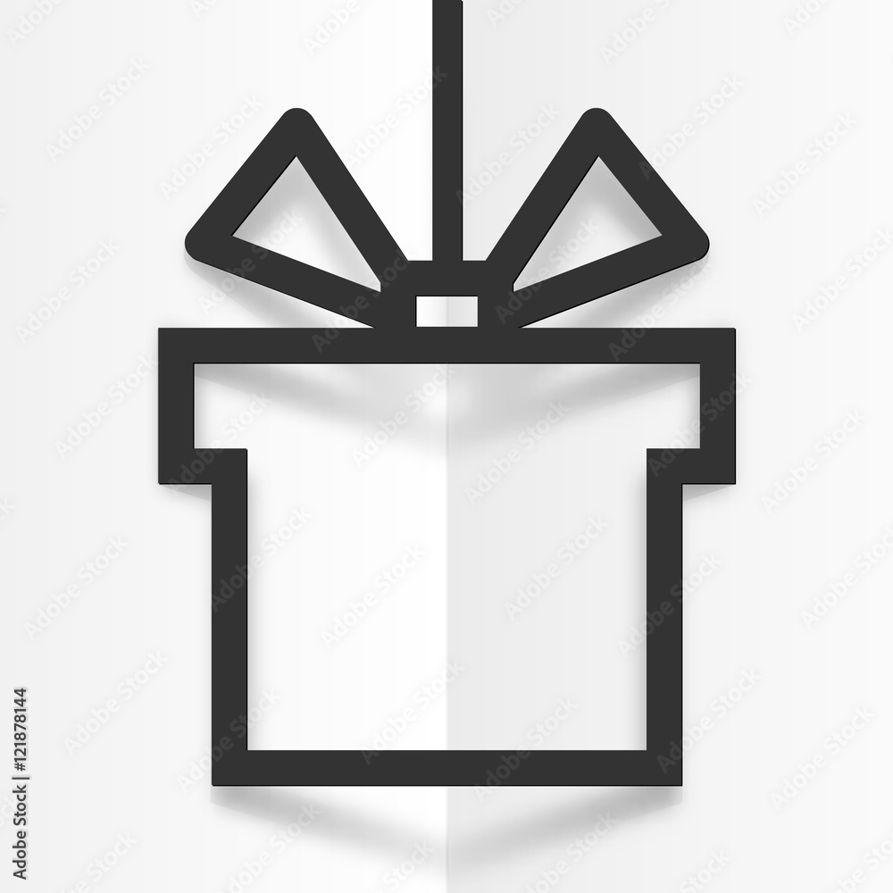 Black gift box line silhouette vector frame with shadow on white folded paper background Black gift box line silhouette vector frame with shadow on white folded paper background