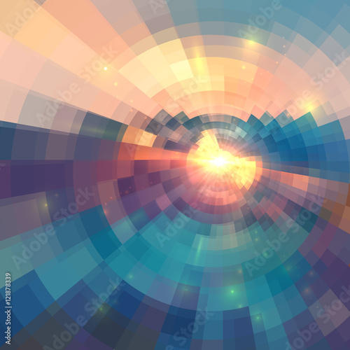 Colorful concentric shining mosaic vector abstract background