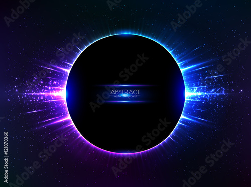 Dark blue vector shining cosmic ring with rays photo