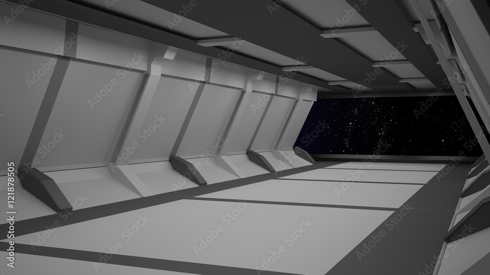 Naklejka premium Sci-Fi corridor interior design.3D rendering