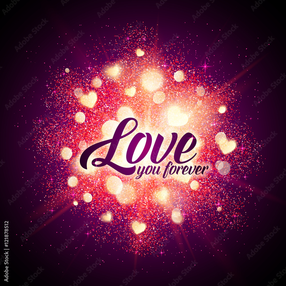 Love you forever vector sign on shining hearts flash at black background Love you forever vector sign on shining hearts flash at black background