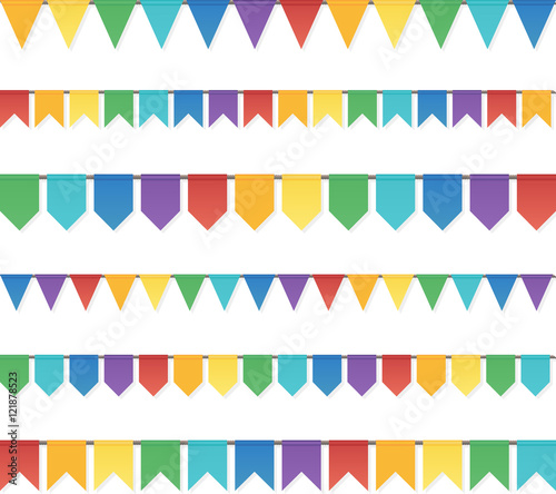 Rainbow colors flat style vector holiday flags garlands set on white background