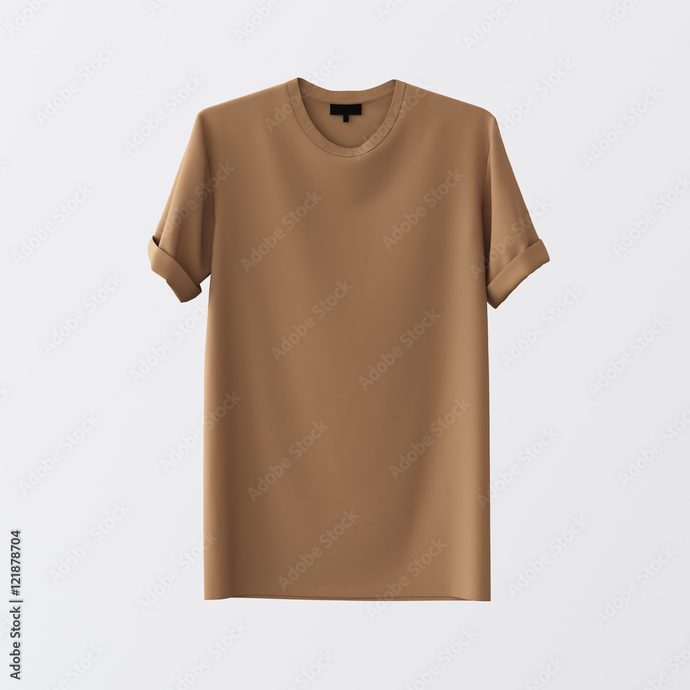 Blank Brown Textile Tshirt Isolated Center White Empty Background