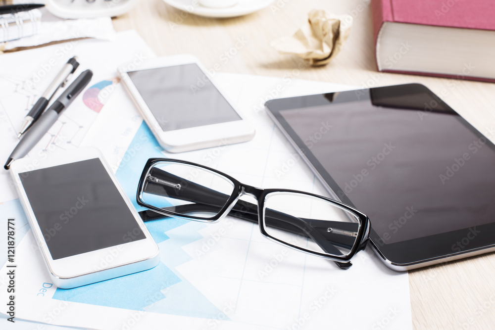 Closeup of blank smartphones and tablet Closeup of blank smartphones and tablet