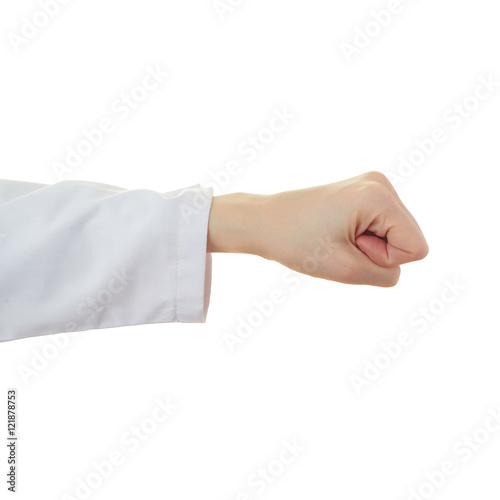 Doctor female hand over white isolated background