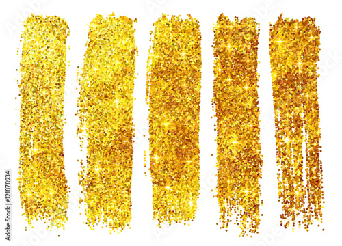 Golden vector shining glitter polish samples isolated on white background