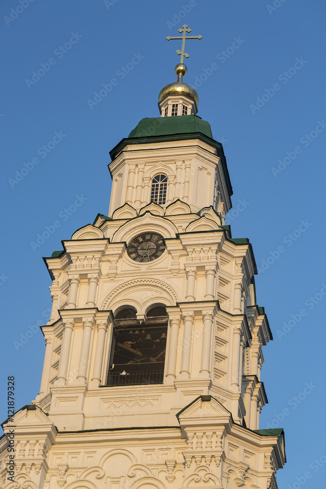 Astrakhan Kremlin church with blue sky in Russia