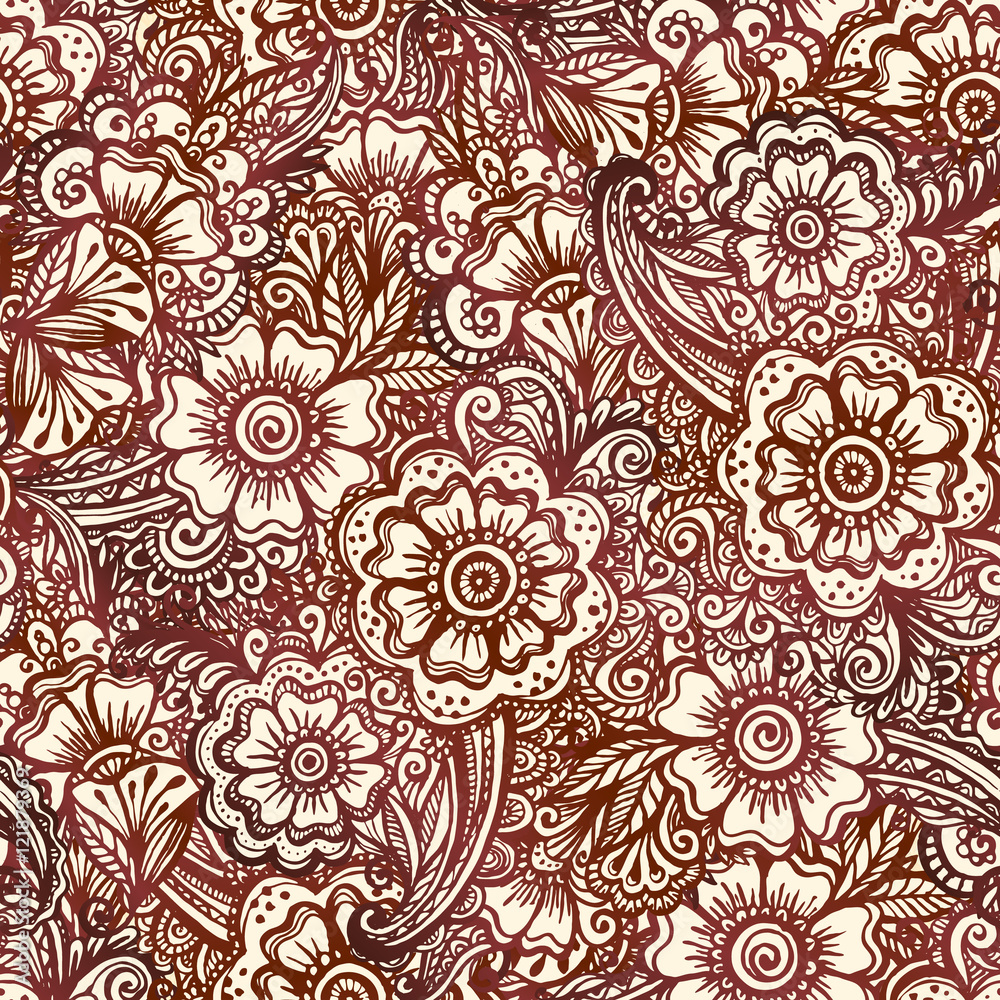 Fototapeta premium Vector seamless pattern in Indian henna mehndi style