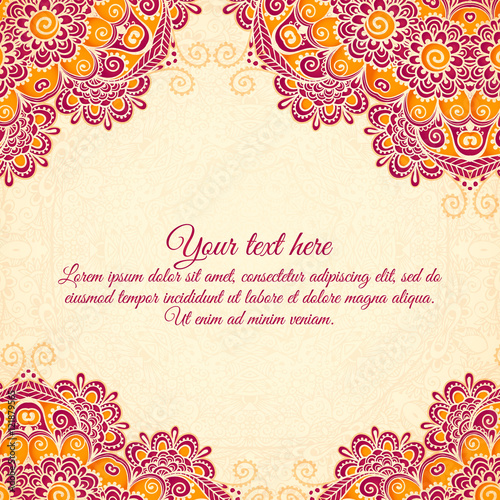 Vector vintage flowers ethnic background in Indian mehndi style