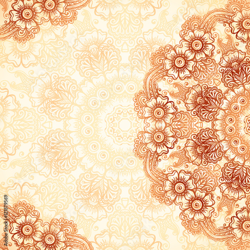 Hand-drawn vector vintage background in mehndi style