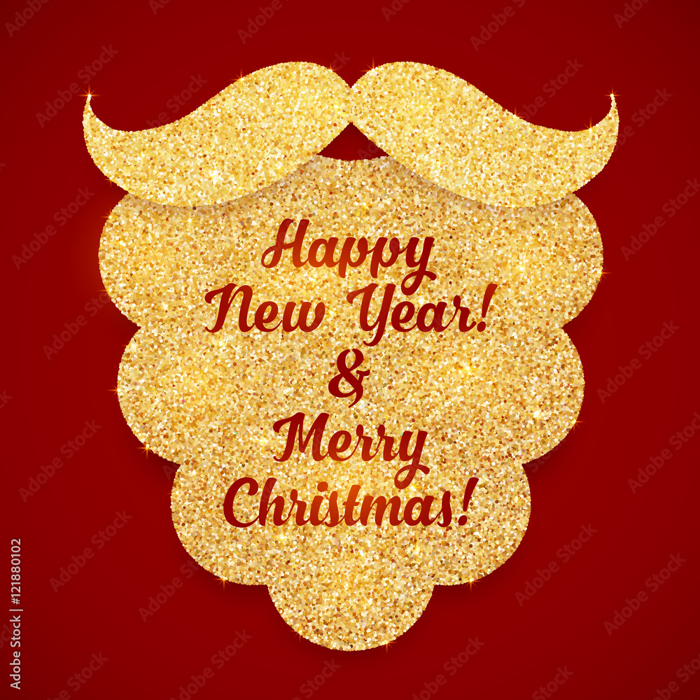 Fotografie Golden glitter vector Santas beard greeting card template