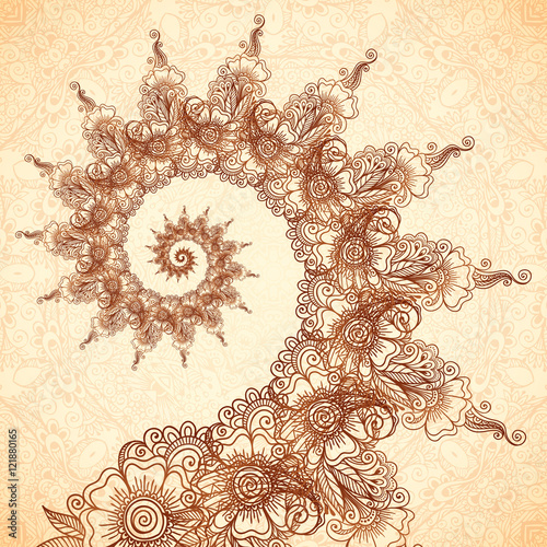 Fototapeta Naklejka Na Ścianę i Meble -  Vector fractal spiral in Indian henna tattoo style