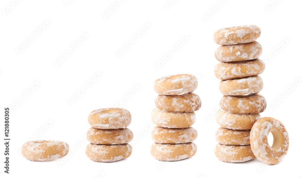 Stack of small cakes with hole isolated over the white background Stack of small cakes with hole isolated over the white background