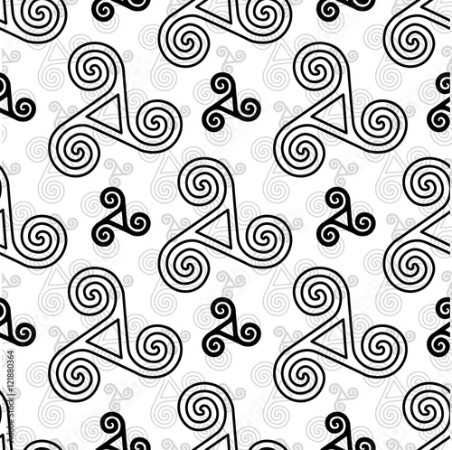 Black and white vector celtic triskels seamless pattern