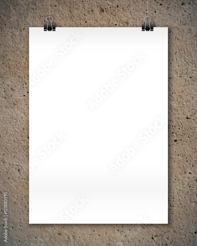 White vector poster mockup at stylized concrete texture wall