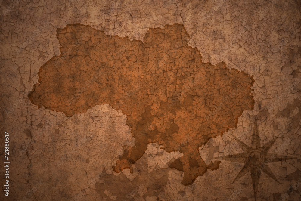 ukraine map on vintage crack paper background