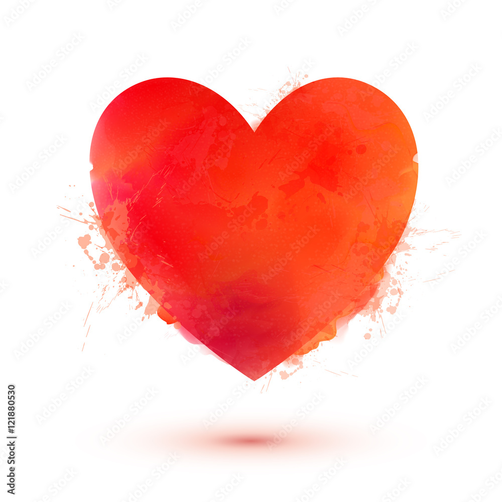 Bright watercolor style vector Valentines day red heart isolated on white background