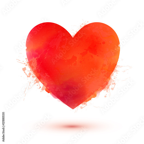 Bright watercolor style vector Valentines day red heart isolated on white background