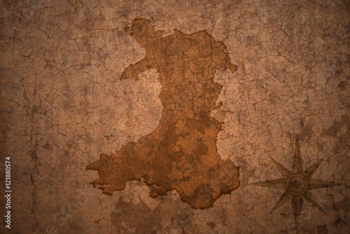 wales map on vintage crack paper background