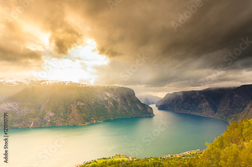 Aurland fjord from Stegastein view point, Norway