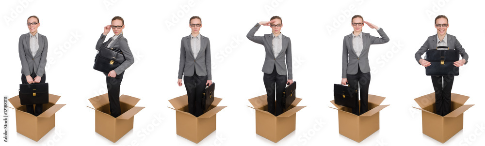 Composite image of woman with boxes on white Composite image of woman with boxes on white