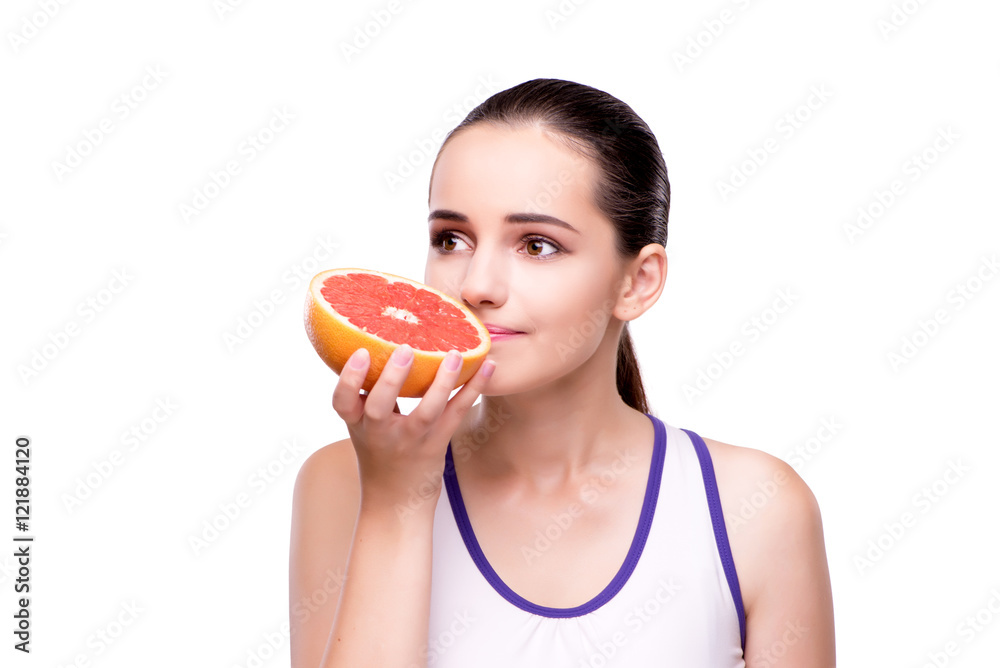 Woman with grapefruit isolated on white Woman with grapefruit isolated on white