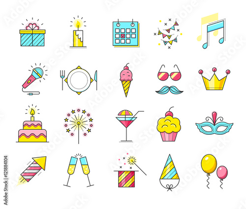 Party icons. Celebration vector illustration. Thin line icons for party