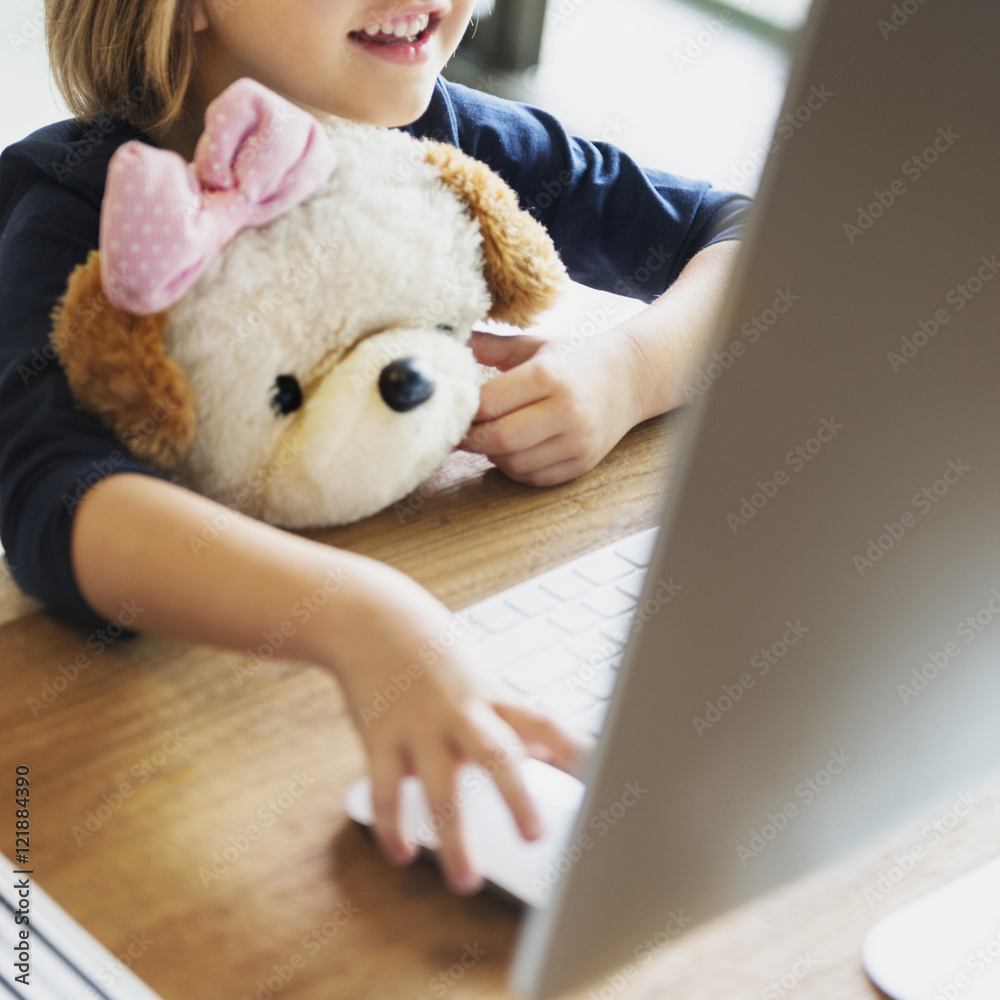 Fototapeta premium Girl Computer Technology Networknig Connection Online Concept