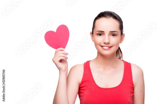 Young woman with heart shaped isolated on white