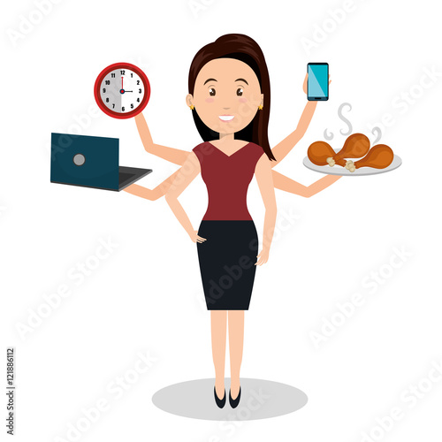 woman caroon many arms design graphic vector illustration eps 10