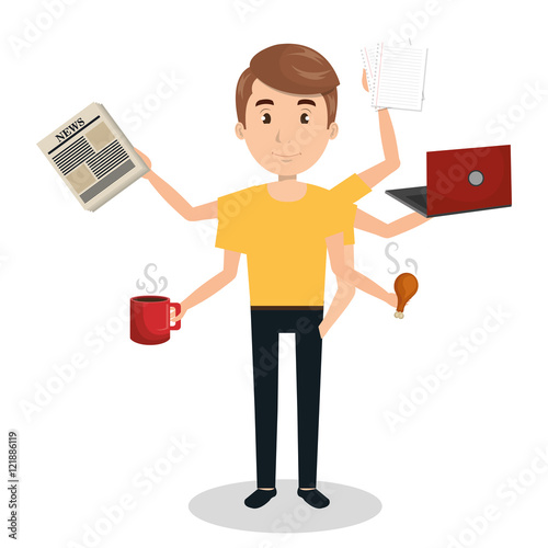 man with many arms multitask graphic vector illustration eps 10